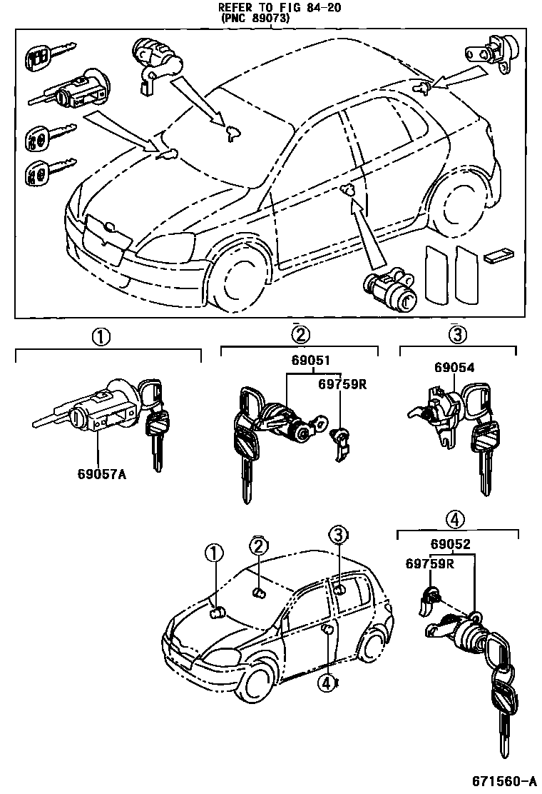 Toyota YARIS 锁芯组件 EPC diagram — 671560A