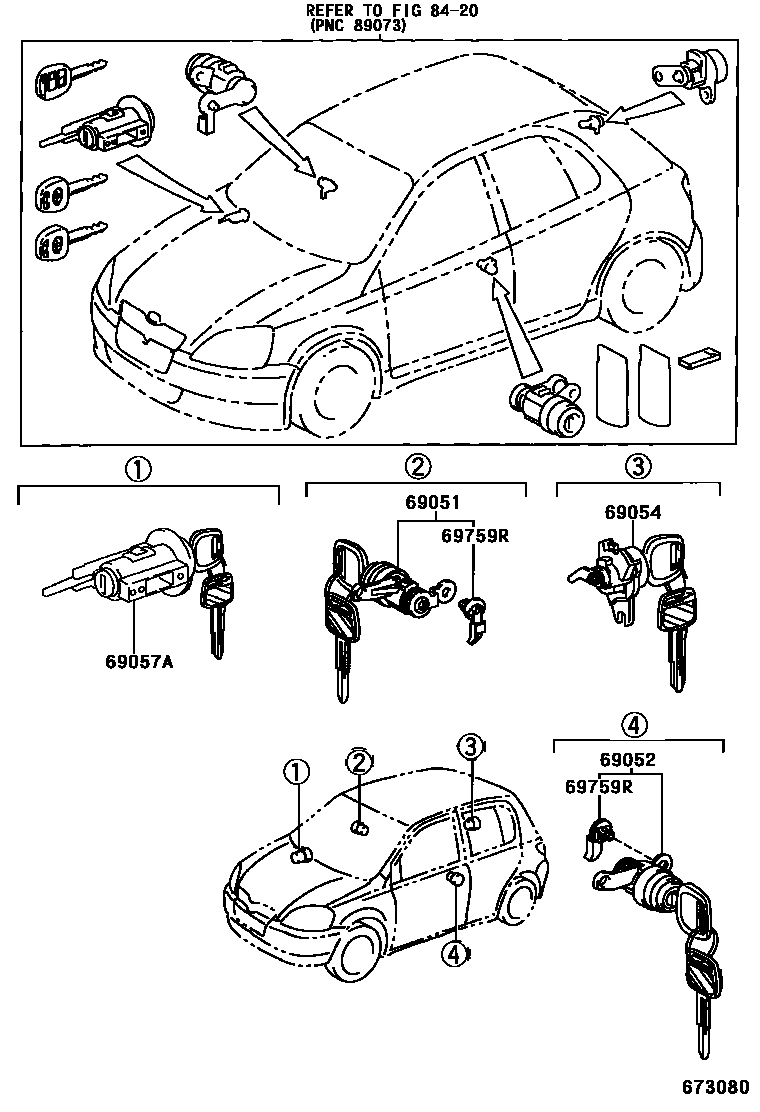 Toyota YARIS 锁芯组件 EPC diagram — 673080