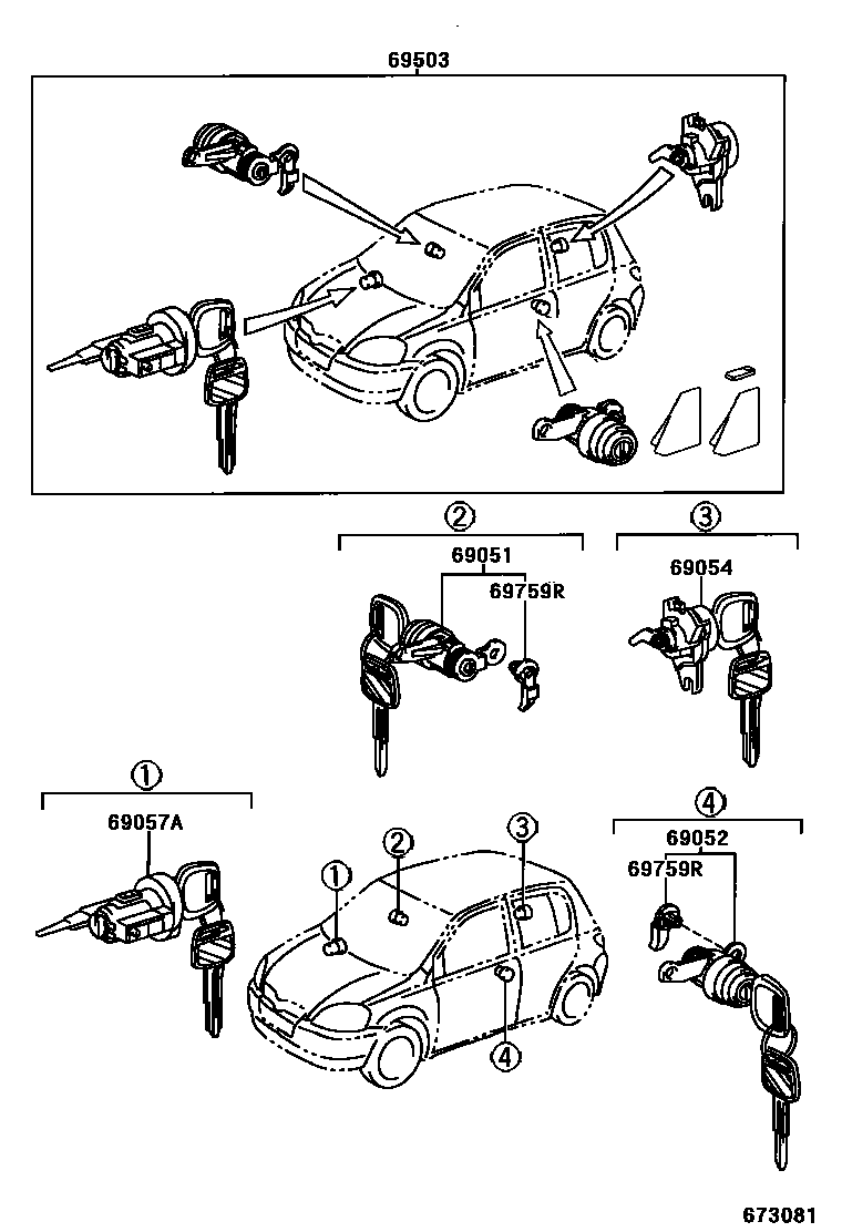 Toyota YARIS 锁芯组件 EPC diagram — 673081