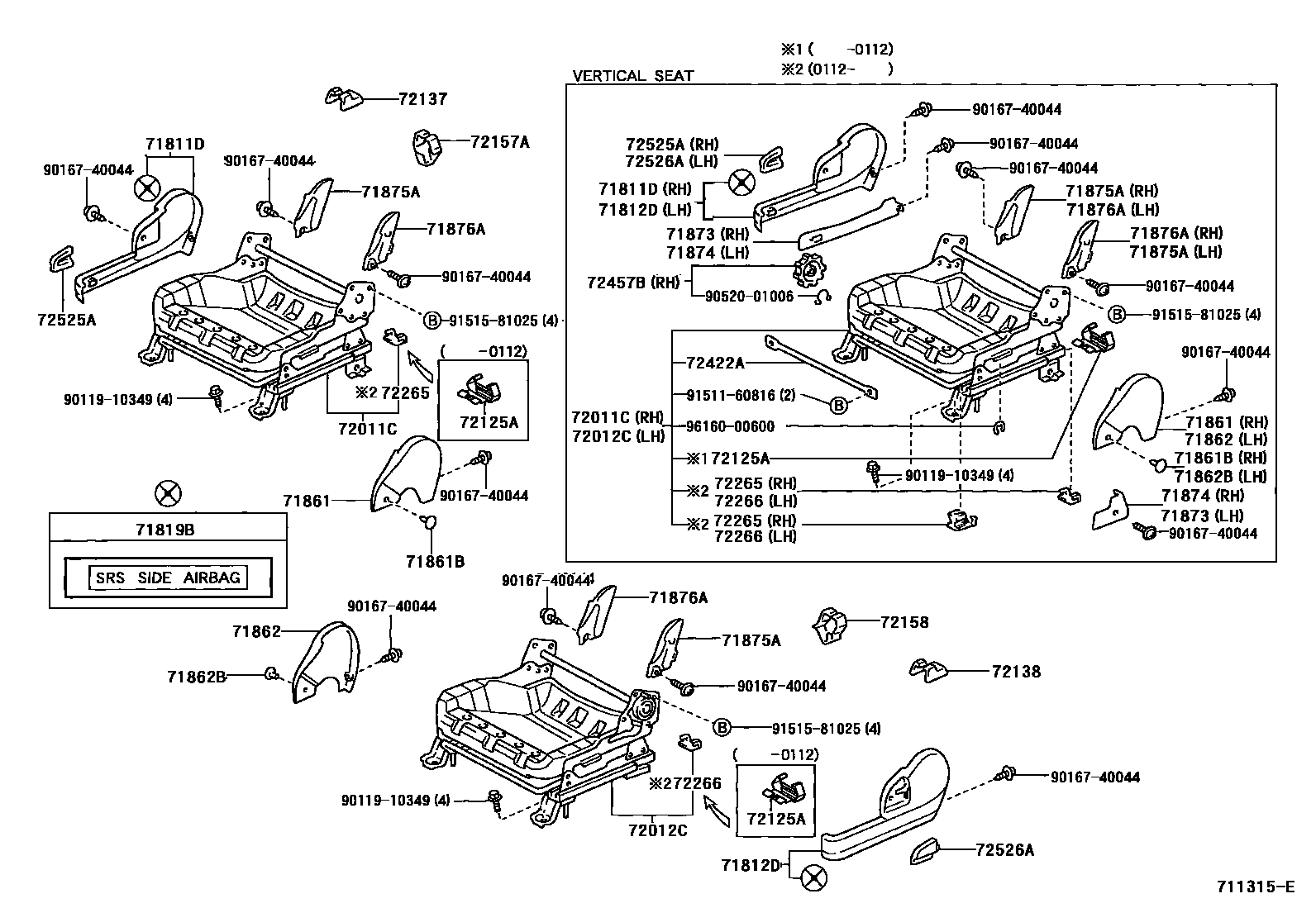 Toyota YARIS 前排座椅和座椅滑轨 EPC diagram — 711315E