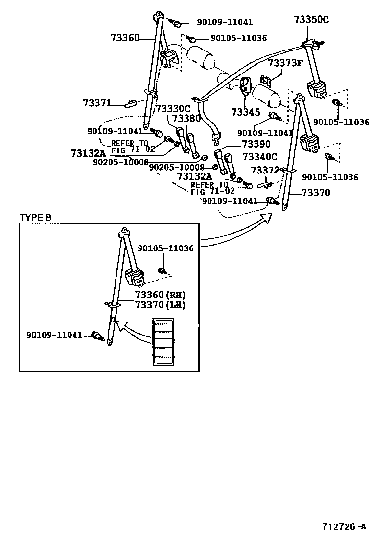 Toyota YARIS 安全带和儿童保护座椅 EPC diagram — 712726A