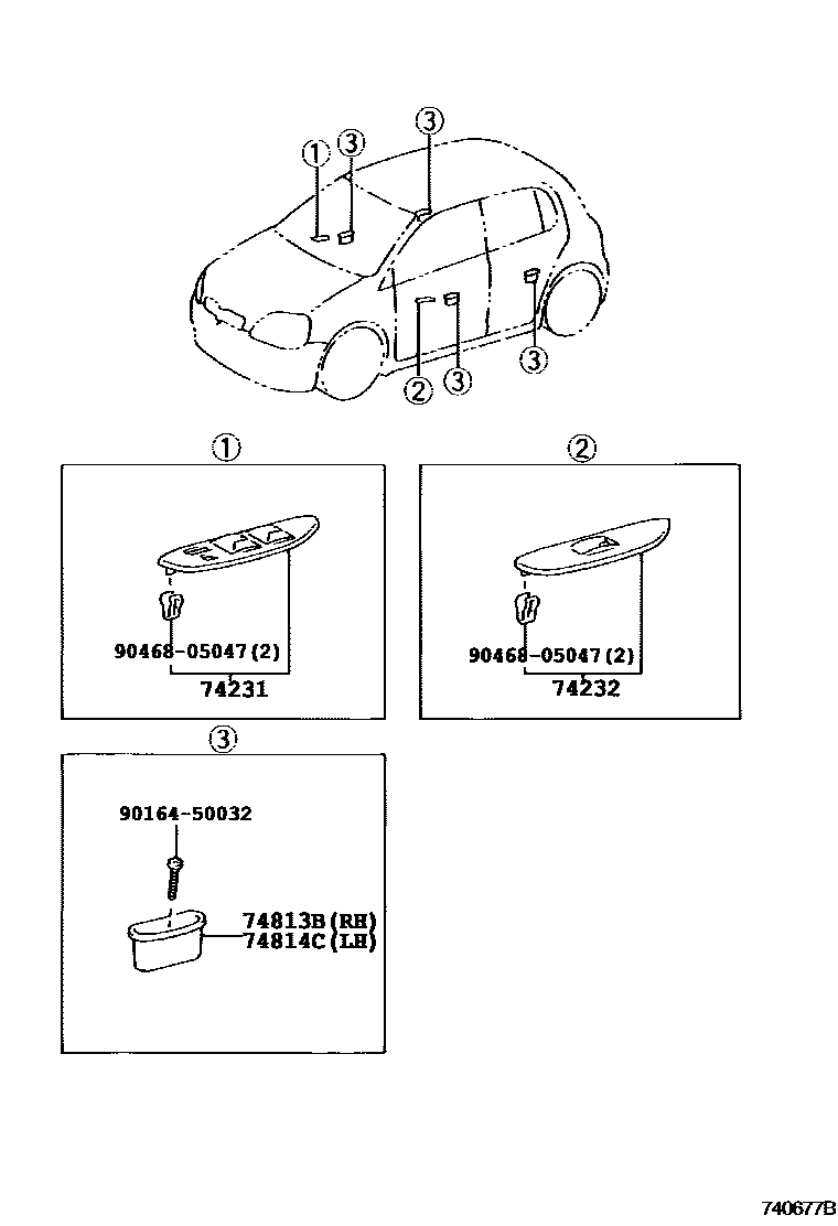 Toyota YARIS 扶手和遮阳板 EPC diagram — 740577D