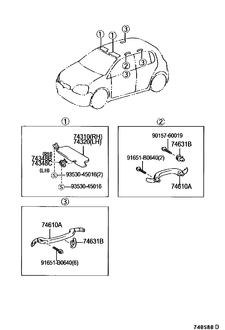 Toyota YARIS 扶手和遮阳板 EPC diagram — 740580D