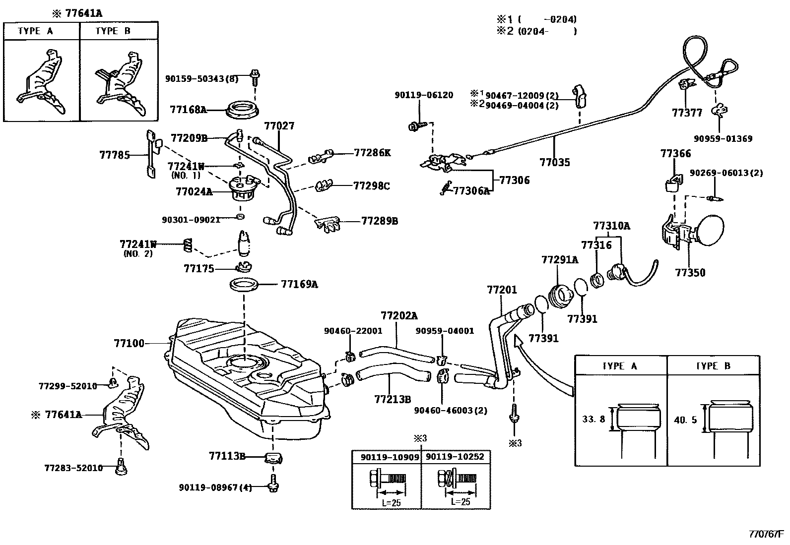 Toyota YARIS 燃油箱和燃油管 EPC diagram — 770767F