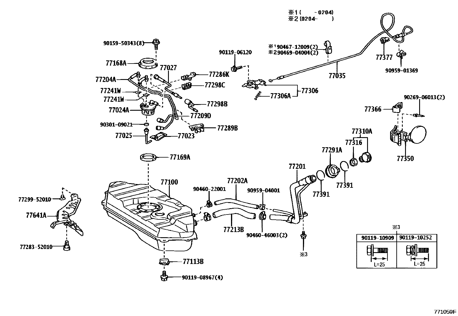Toyota YARIS 燃油箱和燃油管 EPC diagram — 771059F