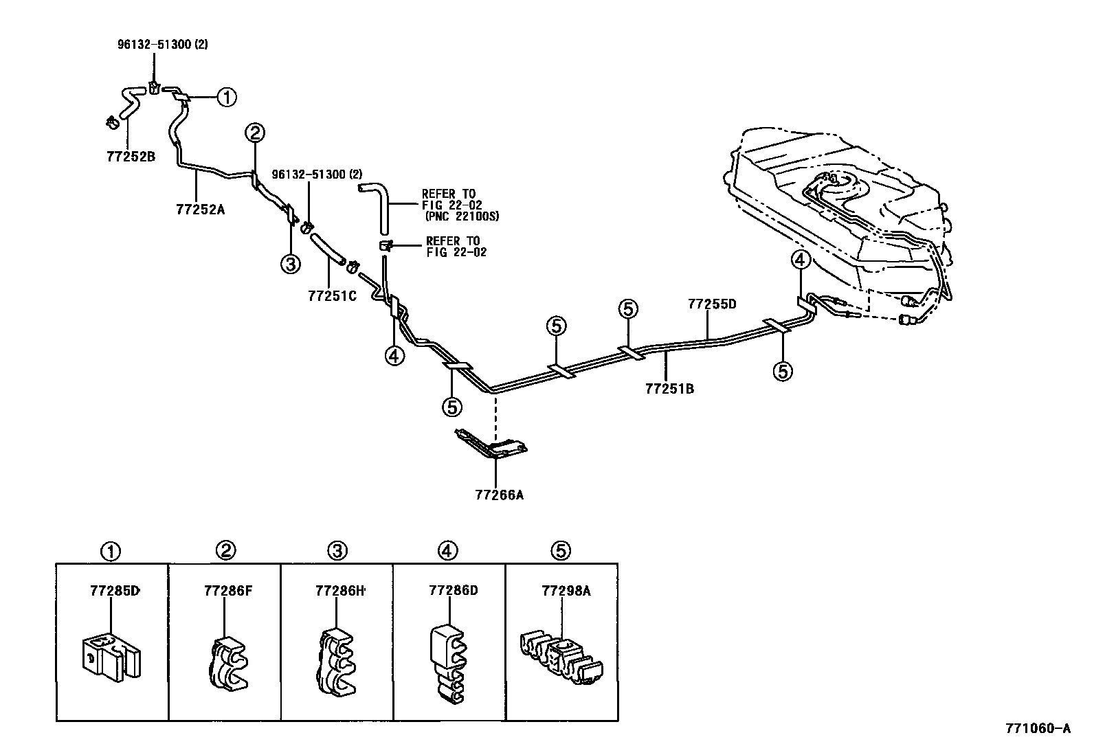 Toyota YARIS 燃油箱和燃油管 EPC diagram — 771060A