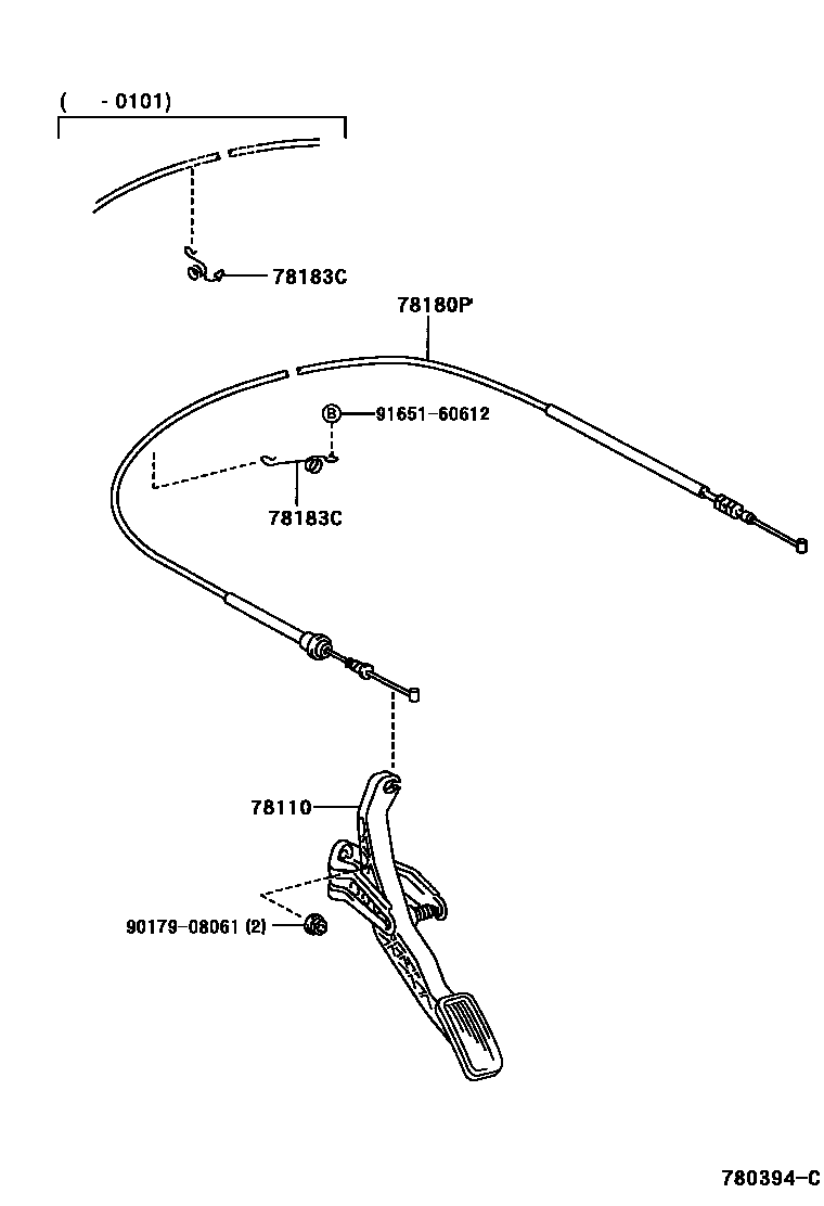 Toyota YARIS accelerator pedal connecting rod EPC diagram — 780394C