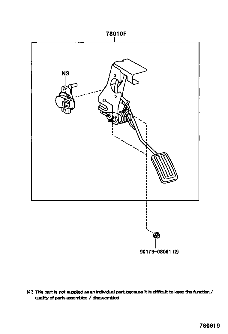 Toyota YARIS accelerator pedal connecting rod EPC diagram — 780619