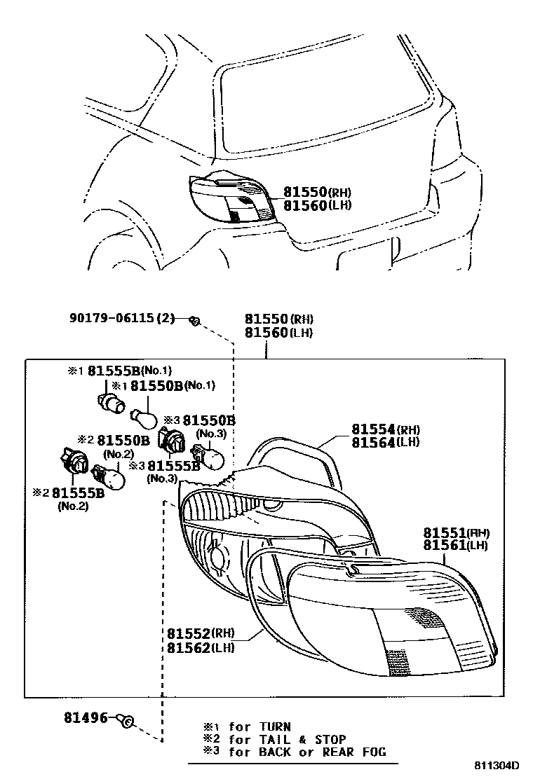 Toyota YARIS 后组合灯 EPC diagram — 811304D