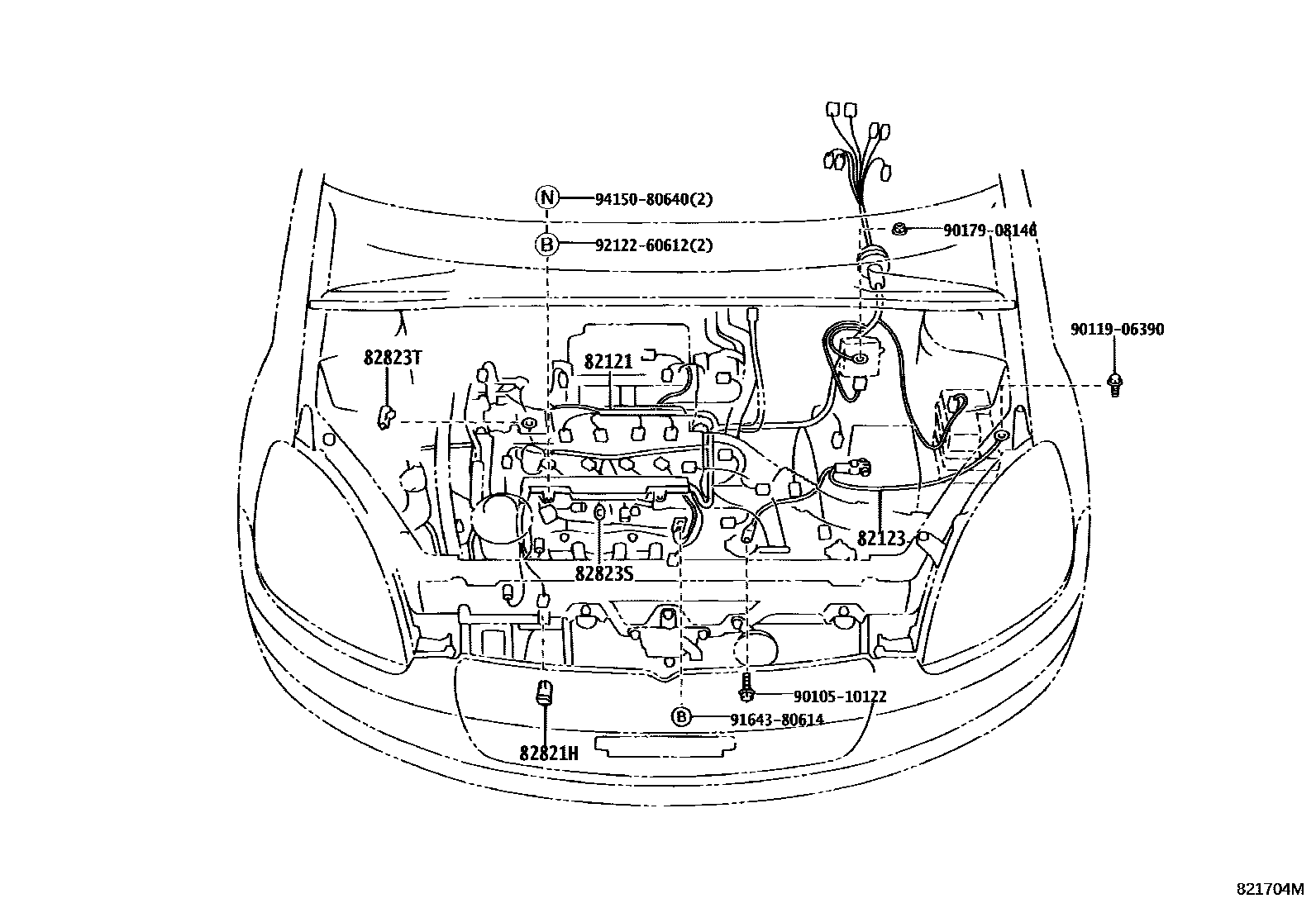 Toyota YARIS 线束和卡夹 EPC diagram — 821704M