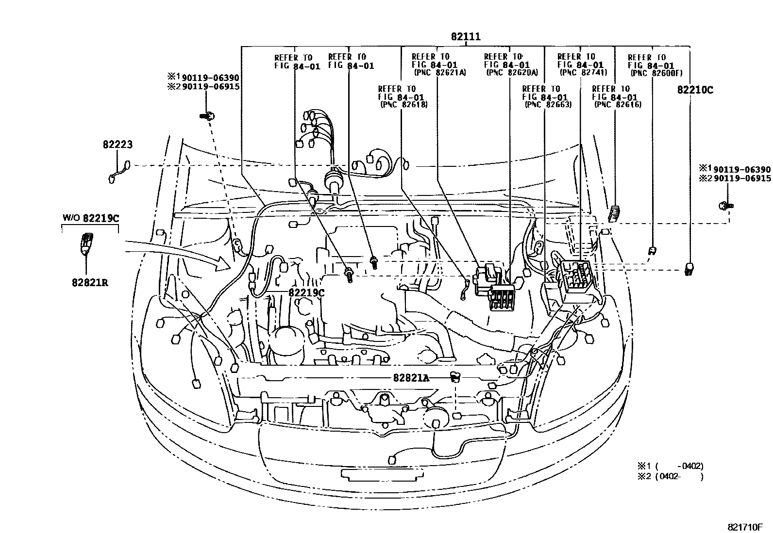 Toyota YARIS 线束和卡夹 EPC diagram — 821710F