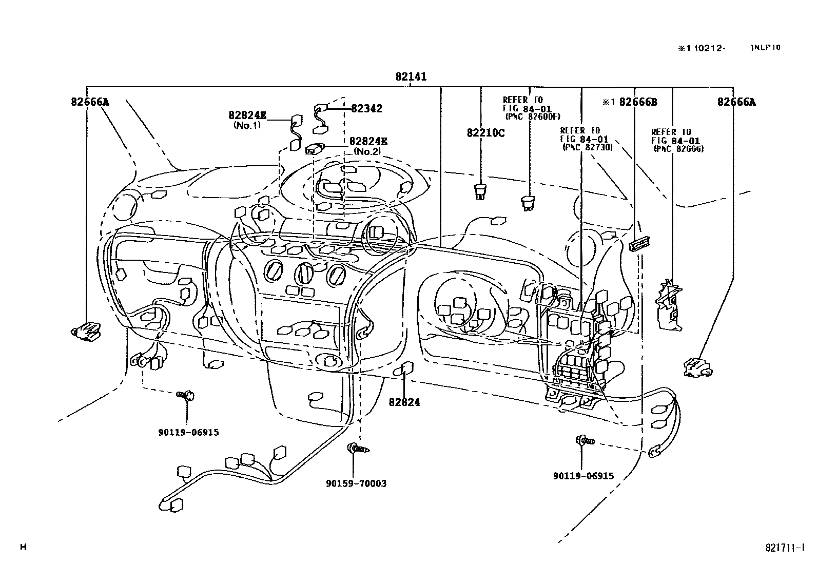 Toyota YARIS 线束和卡夹 EPC diagram — 821711I