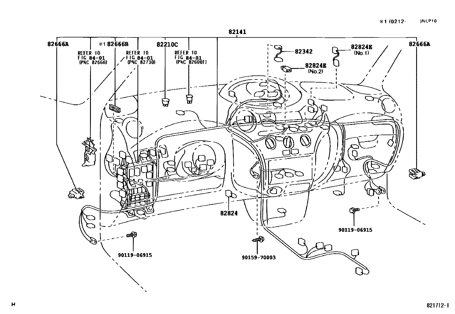 Toyota YARIS 线束和卡夹 EPC diagram — 821712I