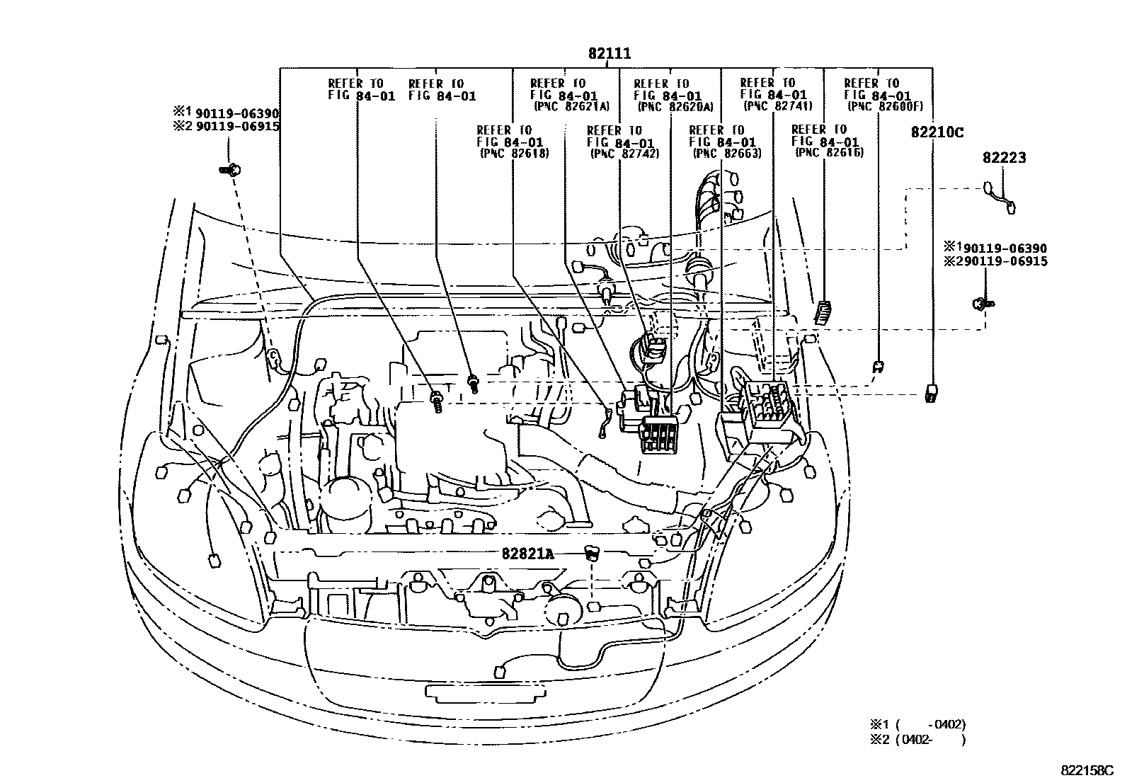 Toyota YARIS 线束和卡夹 EPC diagram — 822158C