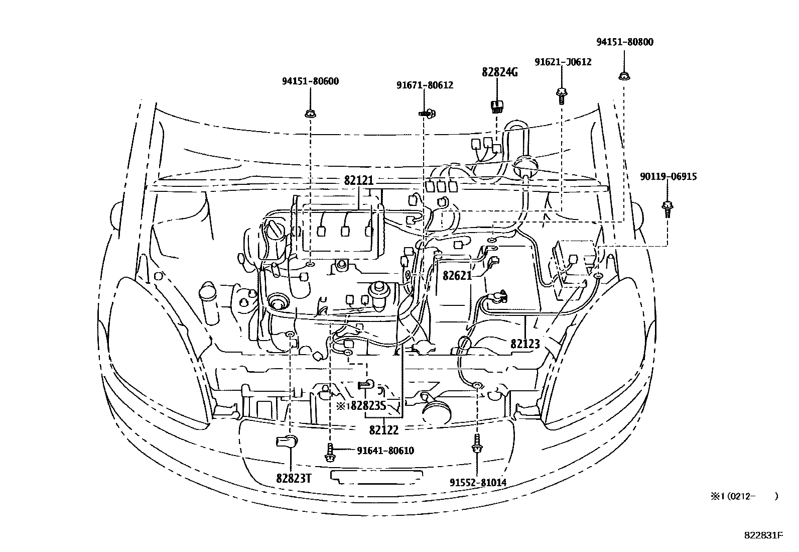 Toyota YARIS 线束和卡夹 EPC diagram — 822831F