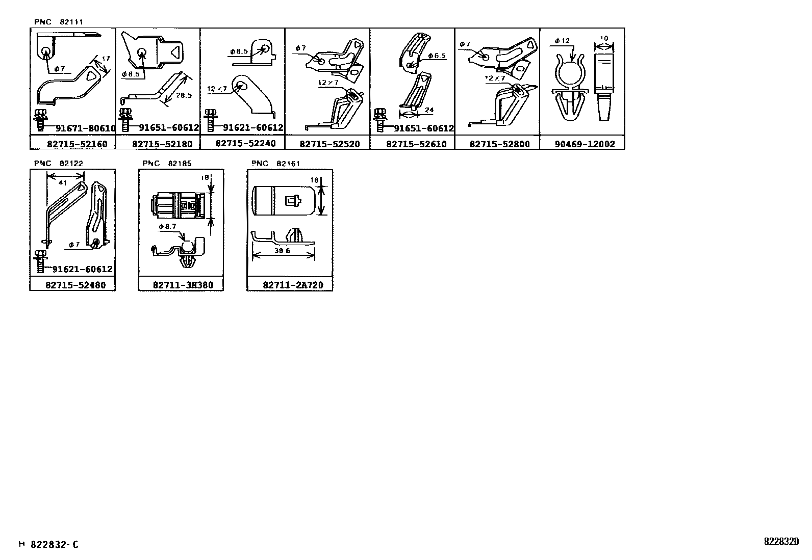 Toyota YARIS 线束和卡夹 EPC diagram — 822832D