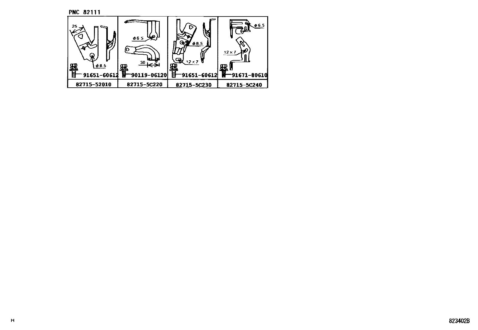 Toyota YARIS 线束和卡夹 EPC diagram — 823402B