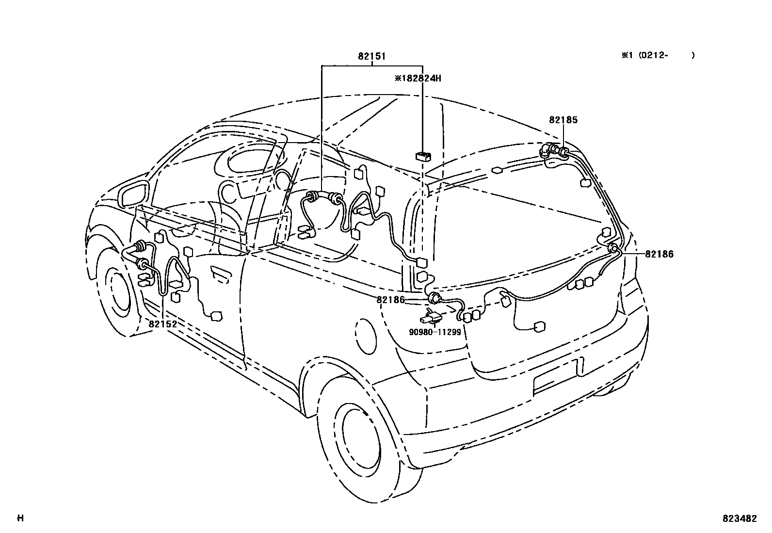 Toyota YARIS 线束和卡夹 EPC diagram — 823482