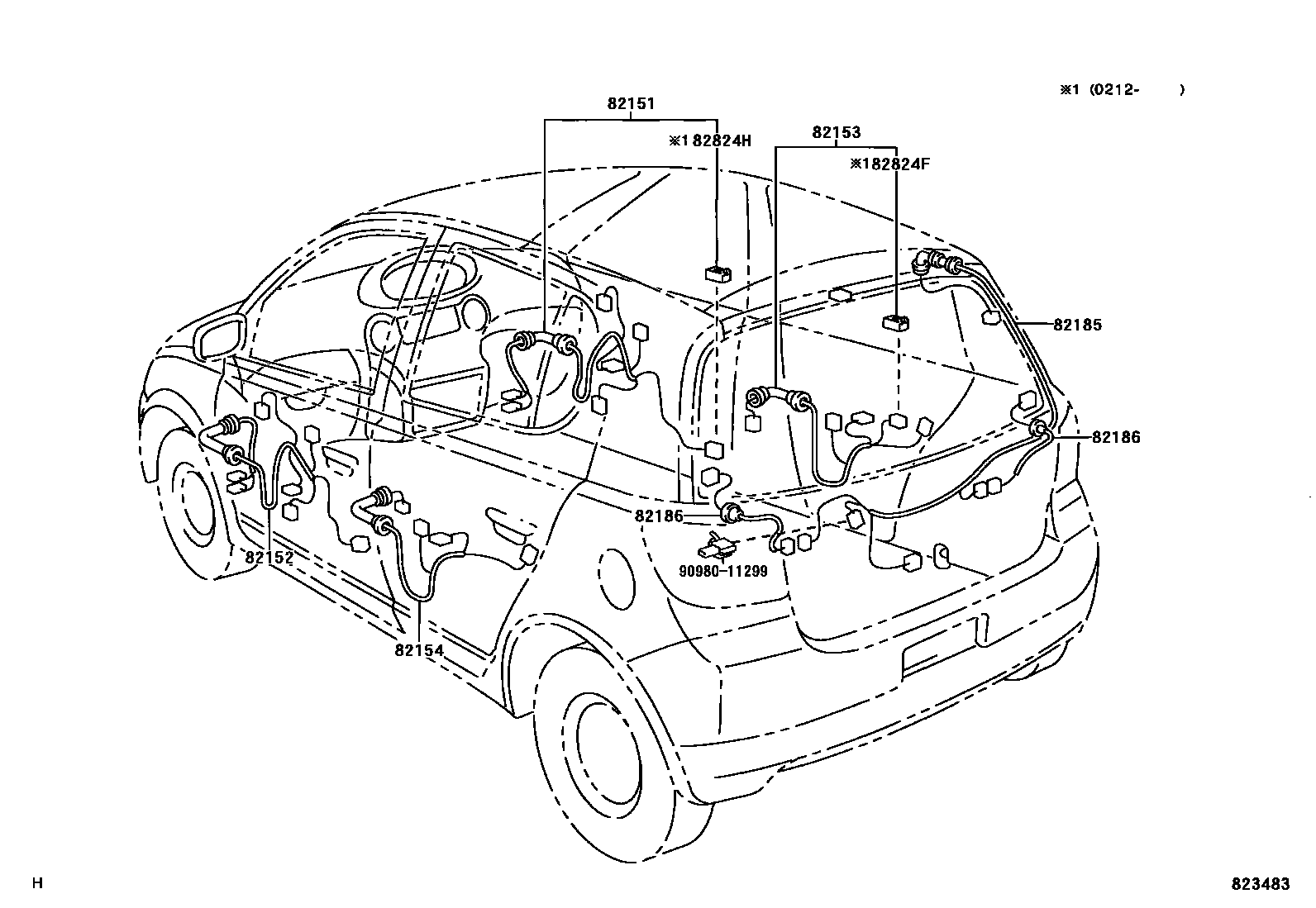 Toyota YARIS 线束和卡夹 EPC diagram — 823483