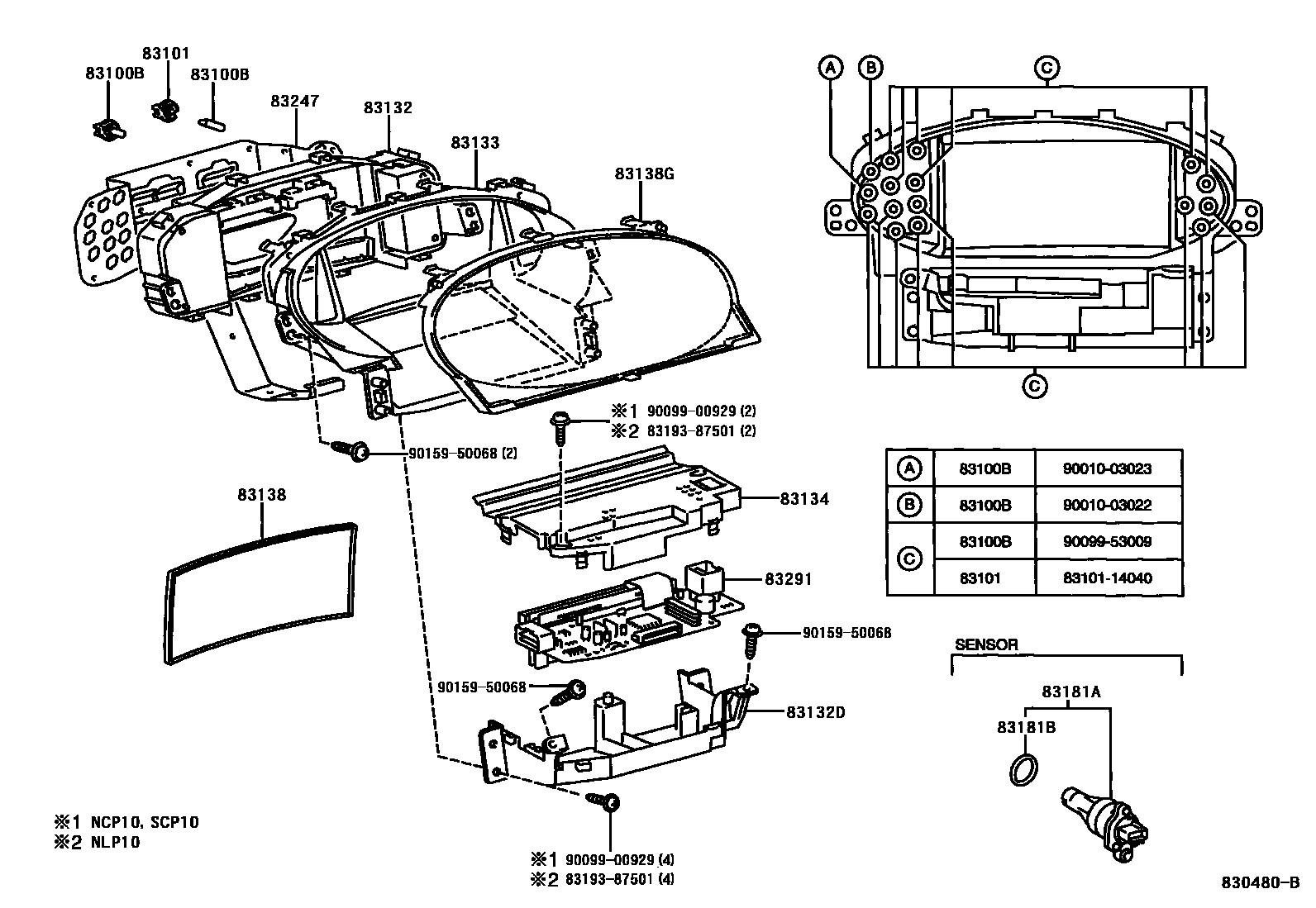 Toyota YARIS 仪表 EPC diagram — 830480B