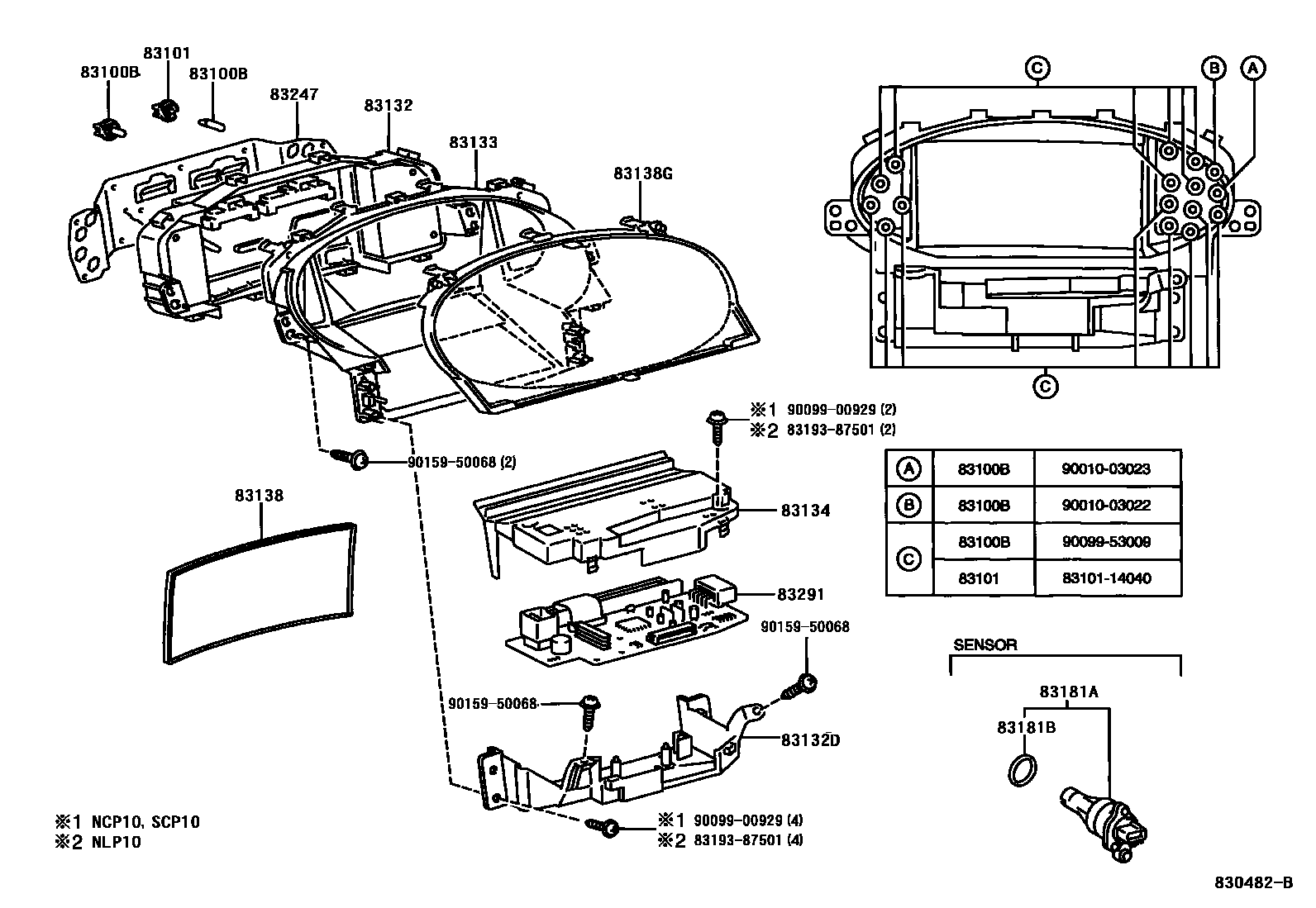 Toyota YARIS 仪表 EPC diagram — 830482B