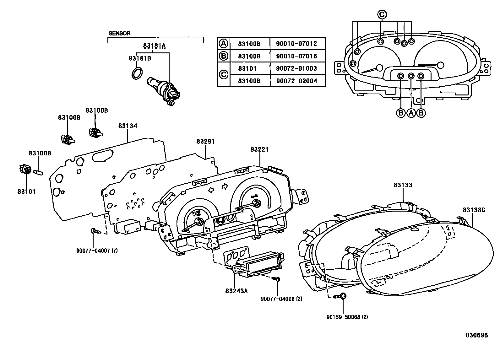 Toyota YARIS 仪表 EPC diagram — 830696