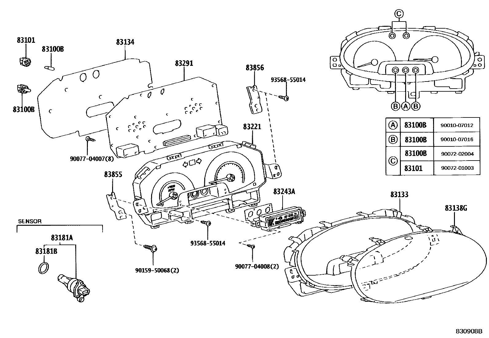 Toyota YARIS 仪表 EPC diagram — 830908B