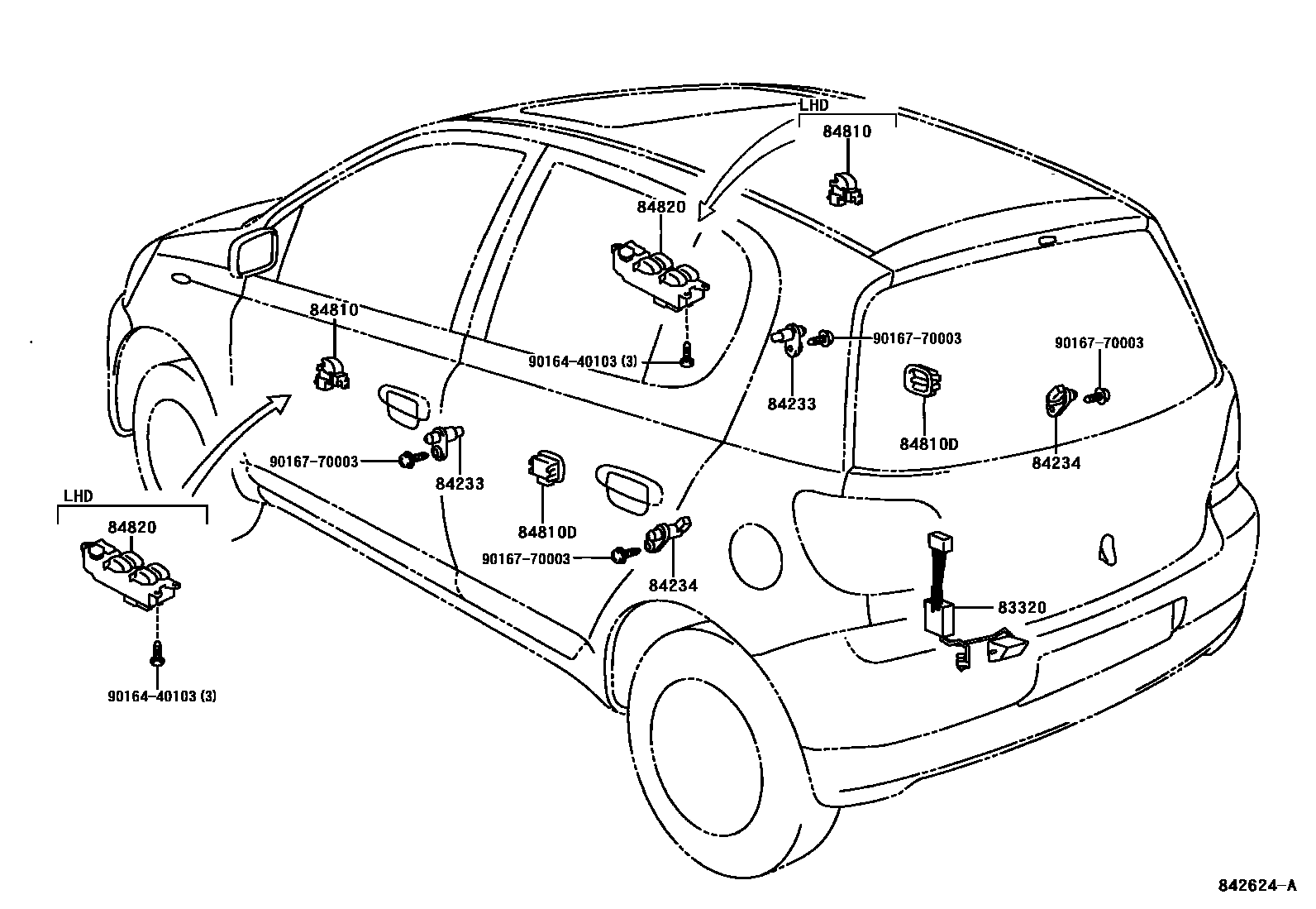 Toyota YARIS 开关和继电器和ECU EPC diagram — 842624A