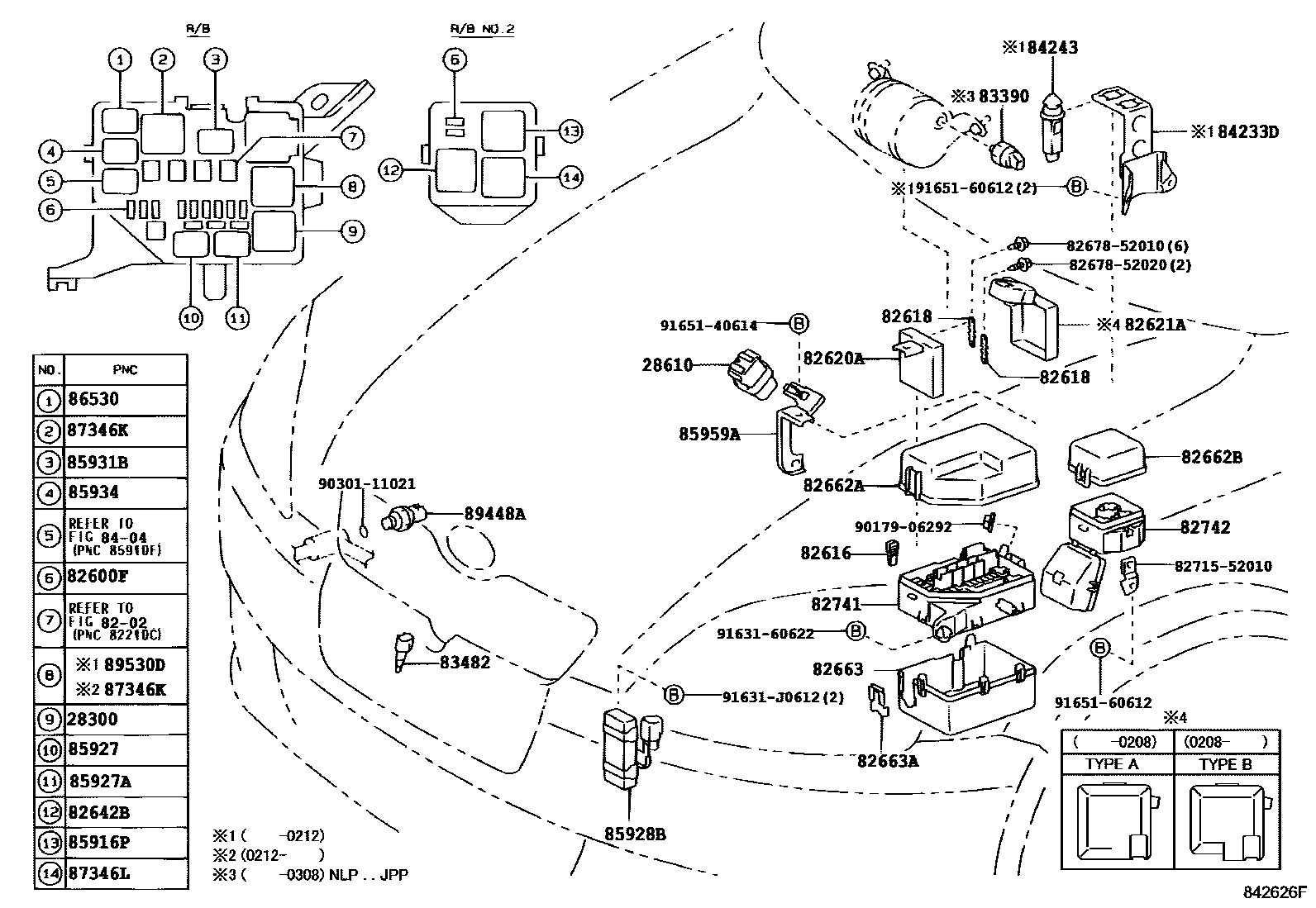 Toyota YARIS 开关和继电器和ECU EPC diagram — 842626F