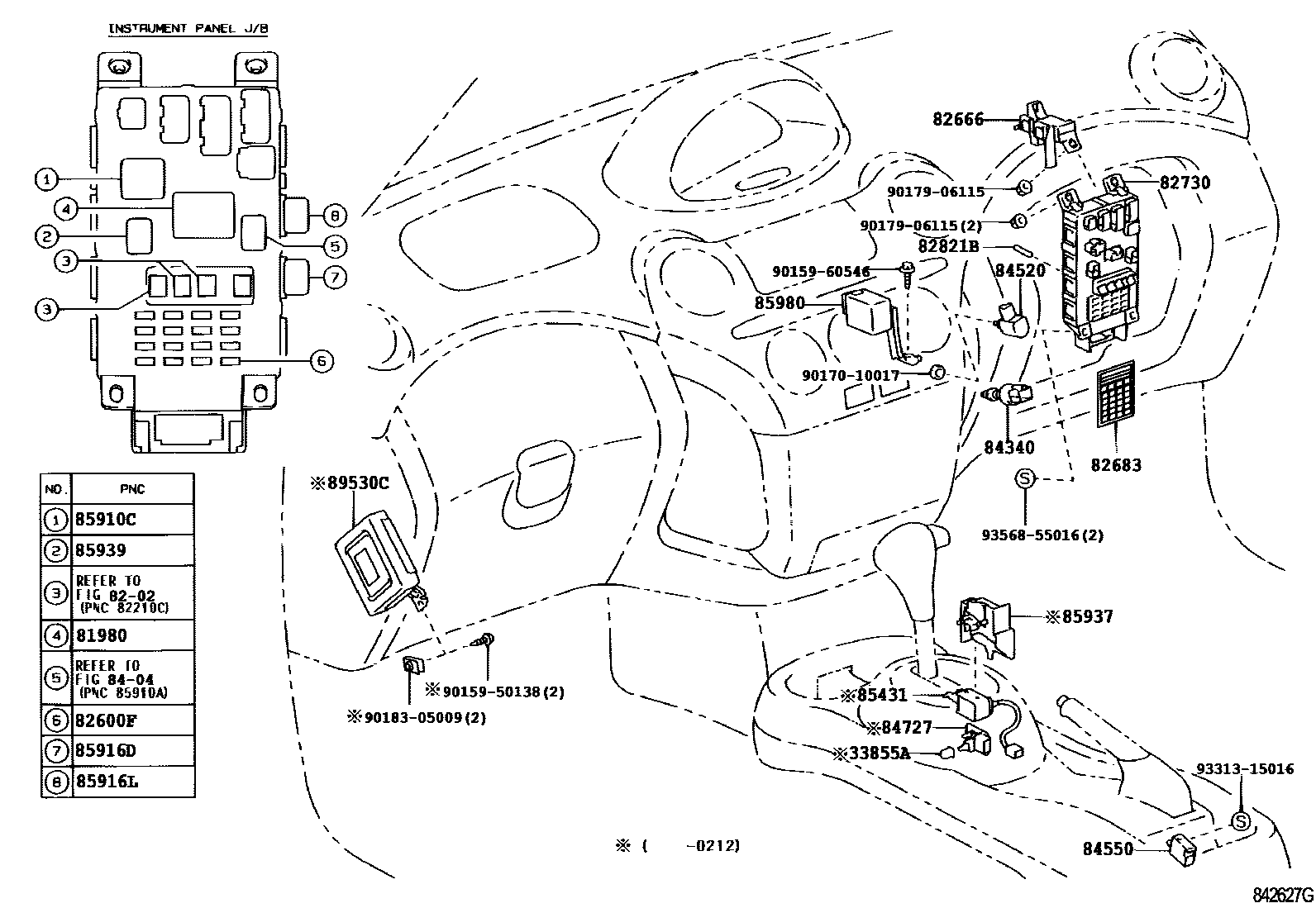 Toyota YARIS 开关和继电器和ECU EPC diagram — 842627G