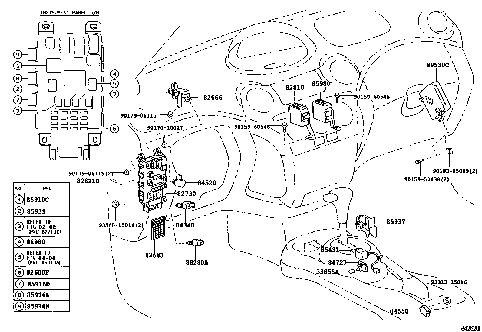 Toyota YARIS 开关和继电器和ECU EPC diagram — 842628H