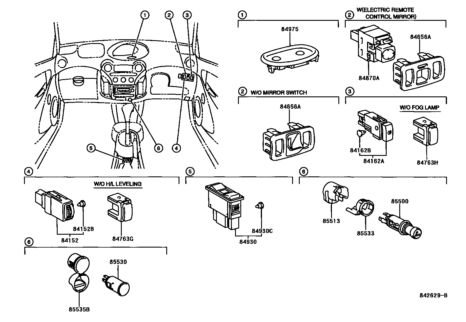 Toyota YARIS 开关和继电器和ECU EPC diagram — 842629B