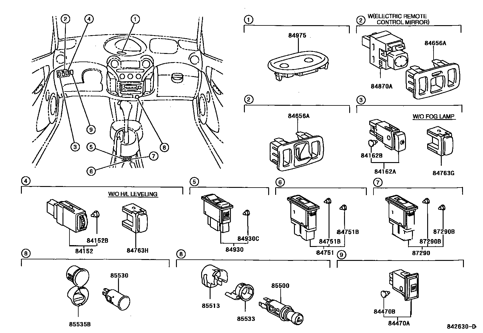 Toyota YARIS 开关和继电器和ECU EPC diagram — 842630D