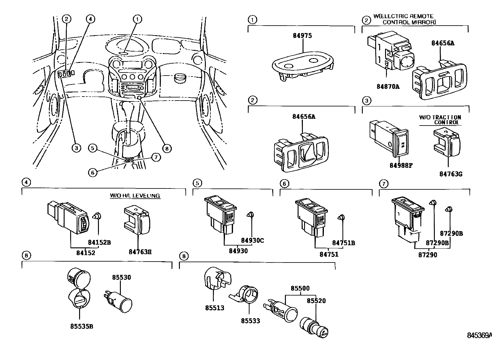 Toyota YARIS 开关和继电器和ECU EPC diagram — 845369A