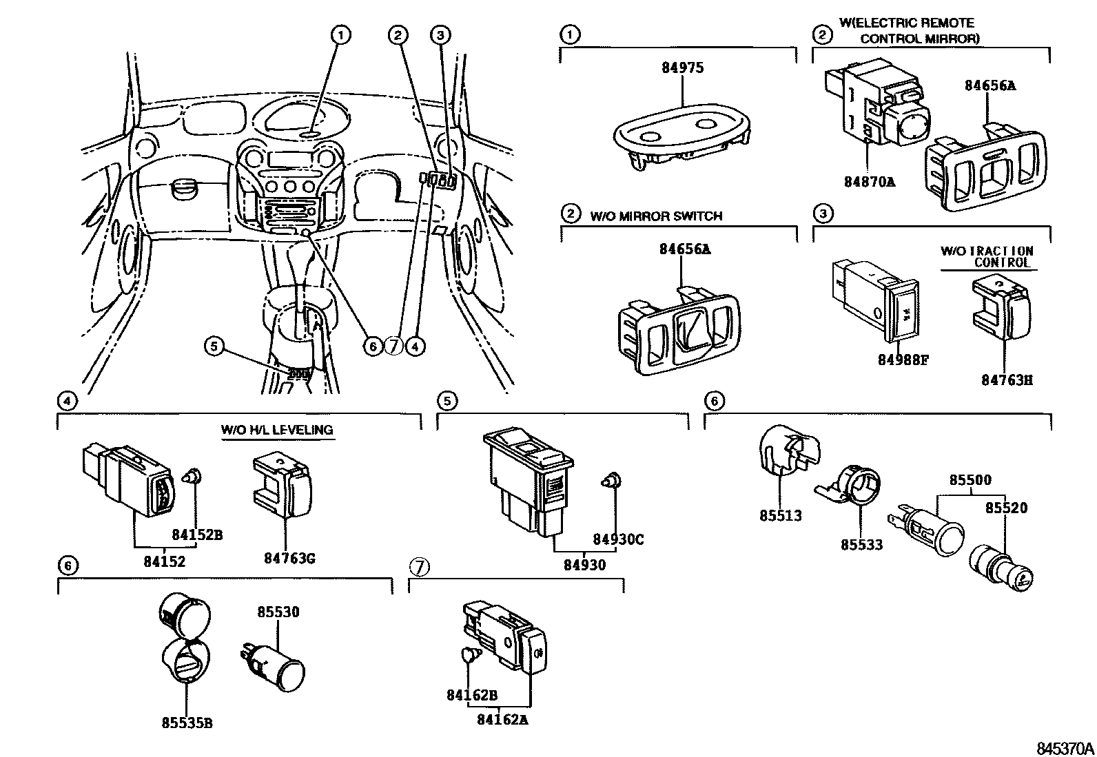 Toyota YARIS 开关和继电器和ECU EPC diagram — 845370A