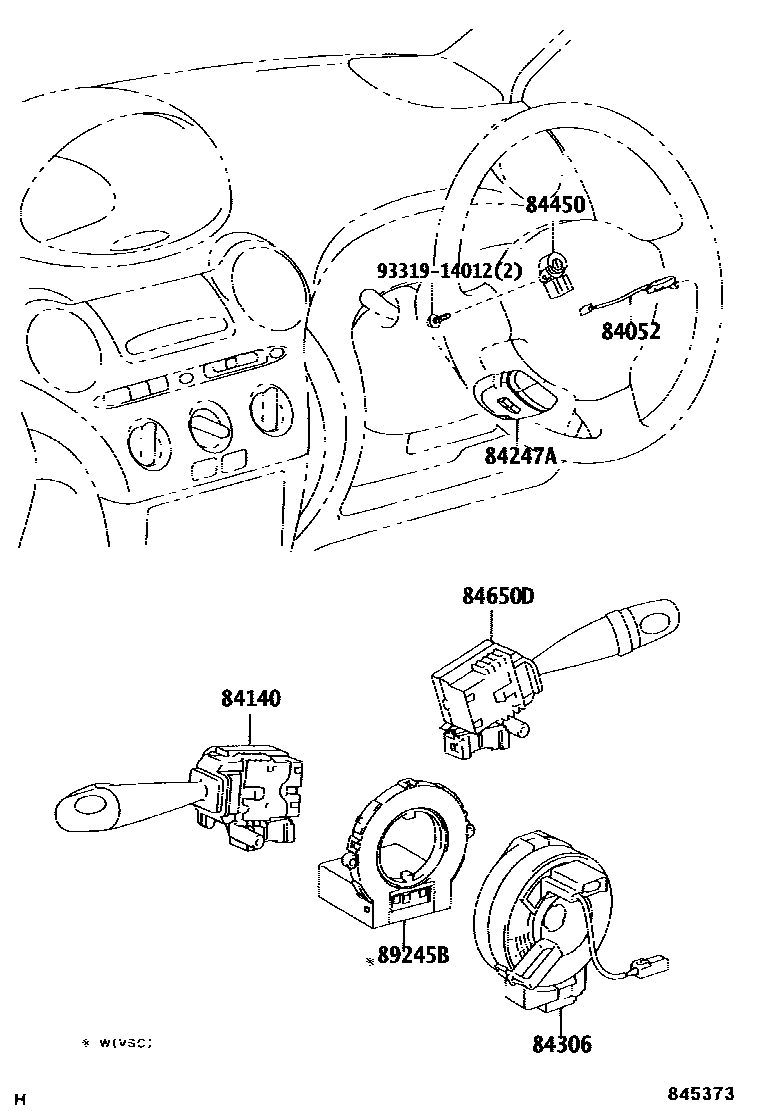 Toyota YARIS 开关和继电器和ECU EPC diagram — 845373A