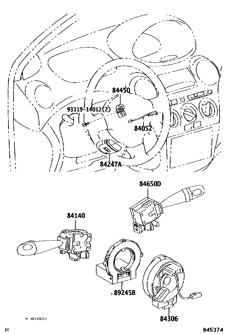 Toyota YARIS 开关和继电器和ECU EPC diagram — 845374A