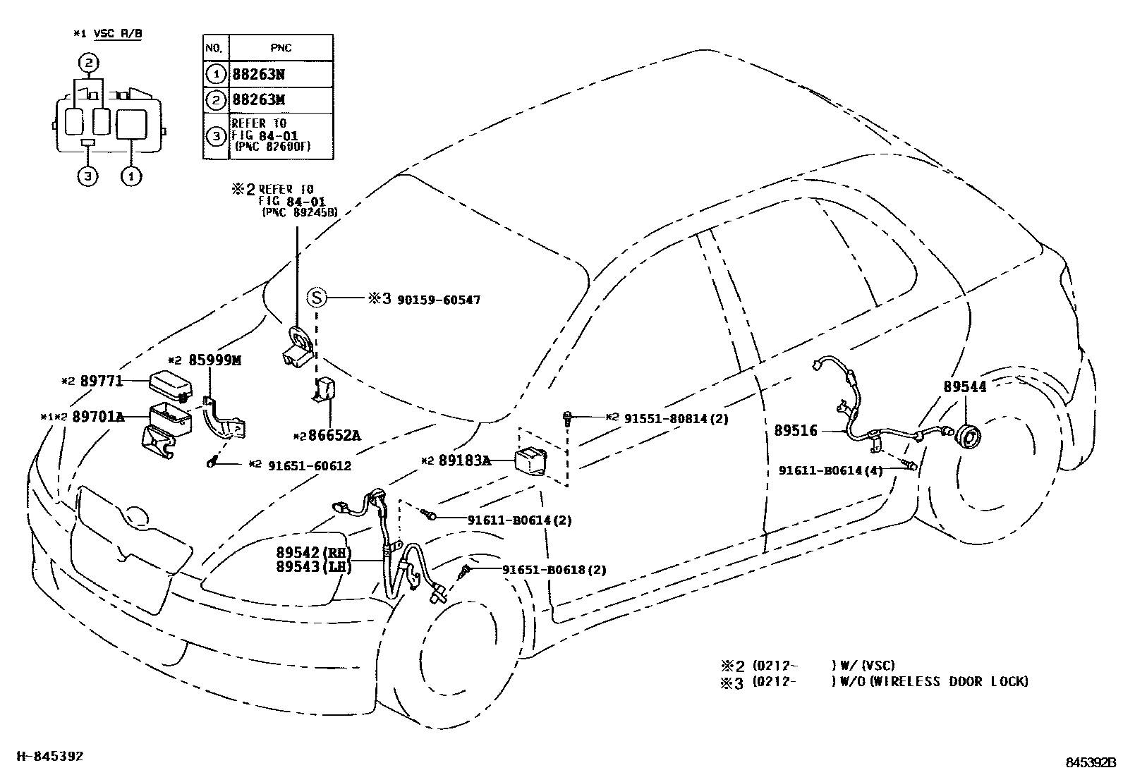 Toyota YARIS ABS 和 VSC EPC diagram — 845392B