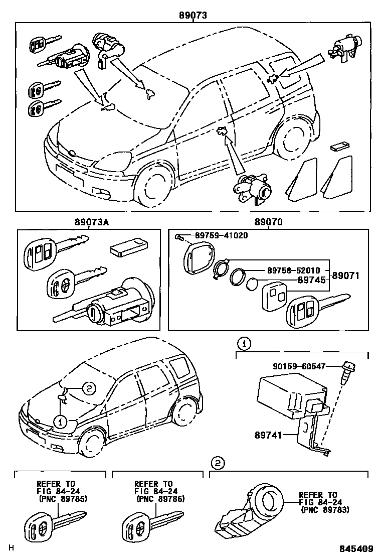 Toyota YARIS 遥控门锁 EPC diagram — 845409