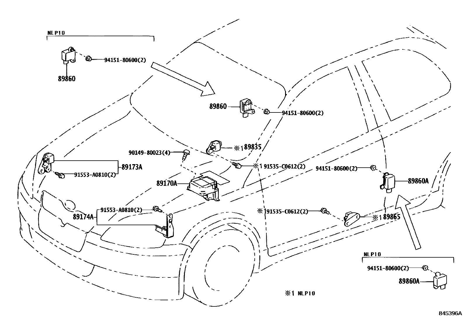Toyota YARIS 空气囊 EPC diagram — 845396A
