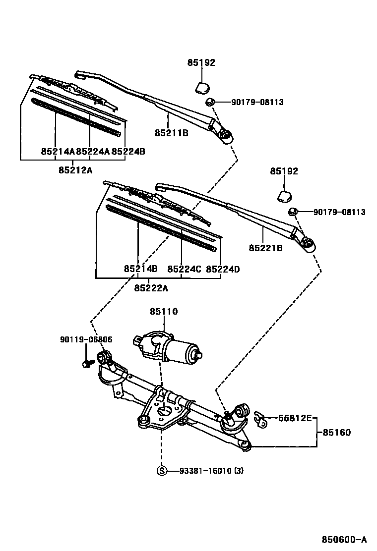 Toyota YARIS 挡风玻璃刮水器 EPC diagram — 850600A