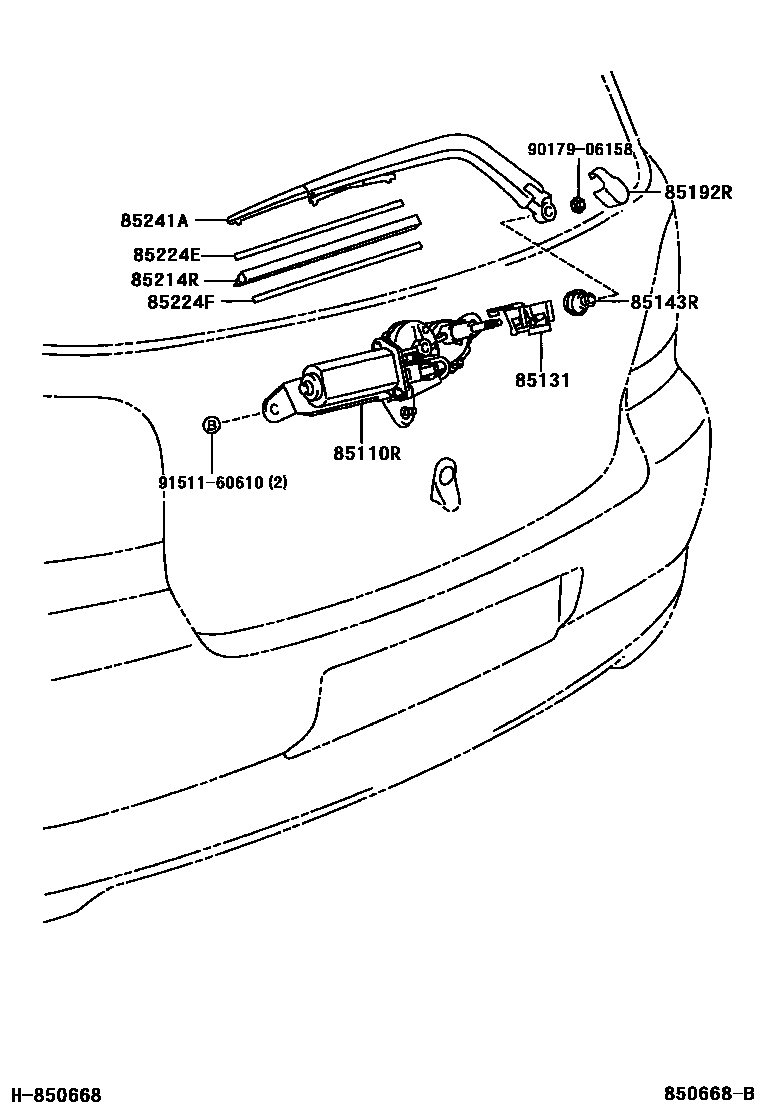Toyota YARIS 后刮水器 EPC diagram — 850668B