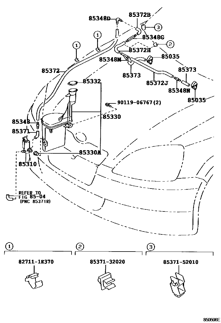 Toyota YARIS 挡风玻璃清洗器 EPC diagram — 850596E