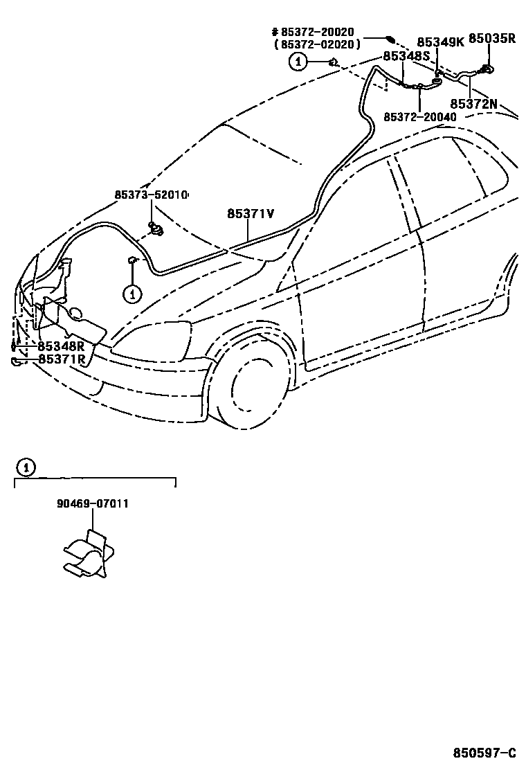 Toyota YARIS 后清洗器 EPC diagram — 850597C