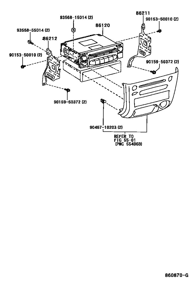 Toyota YARIS 收音机、放大器和冷凝器 EPC diagram — 860870G