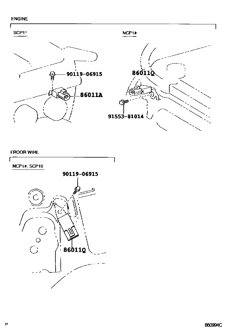 Toyota YARIS 收音机、放大器和冷凝器 EPC diagram — 860994C