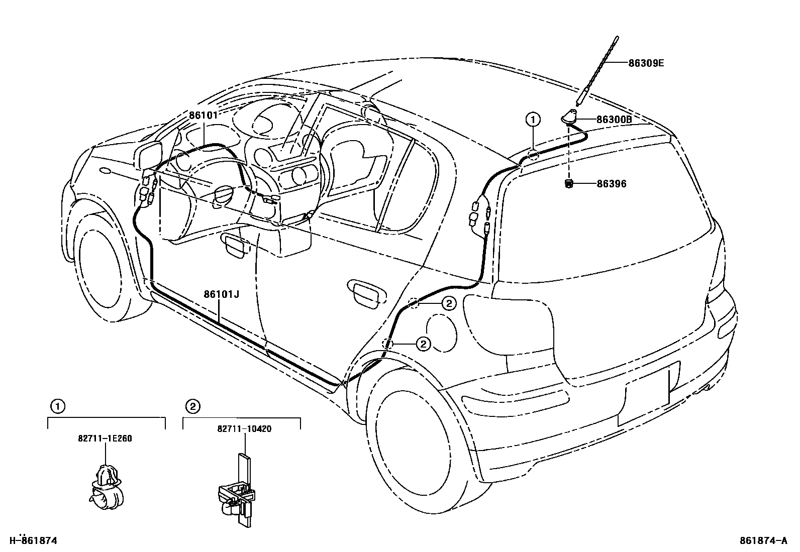 Toyota YARIS antenna EPC diagram — 861874A