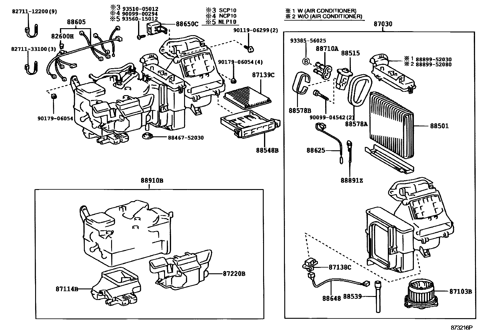 Toyota YARIS 暖风和空调系统 - 冷却器组件 EPC diagram — 873216P