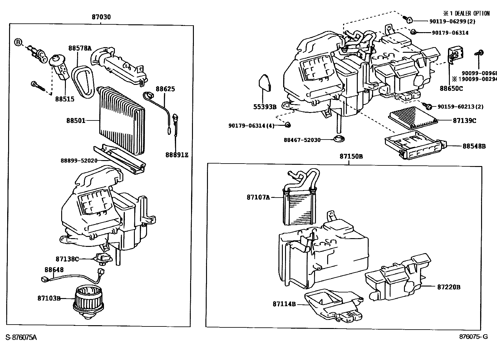 Toyota YARIS 暖风和空调系统 - 冷却器组件 EPC diagram — 876075G