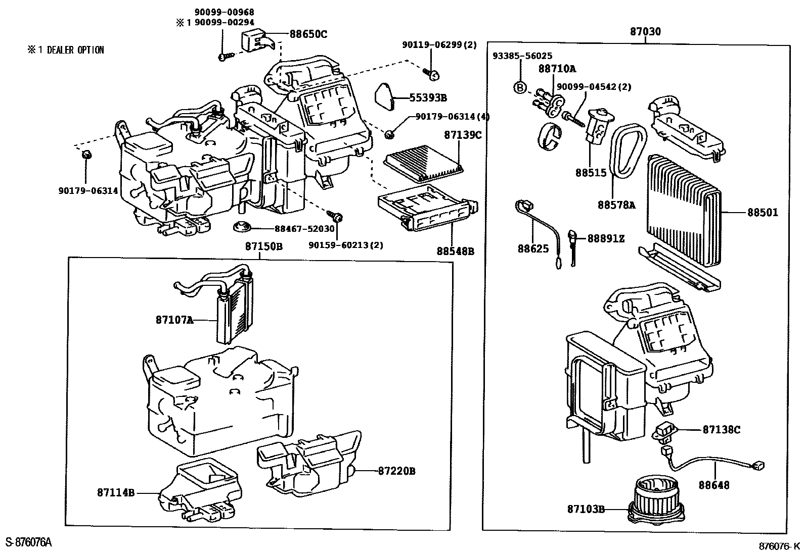 Toyota YARIS 暖风和空调系统 - 冷却器组件 EPC diagram — 876076K